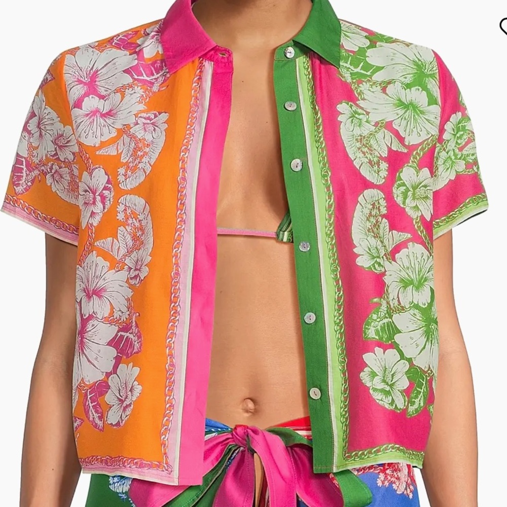 FARM Rio Pink and Orange Floral Button-Down Shirt